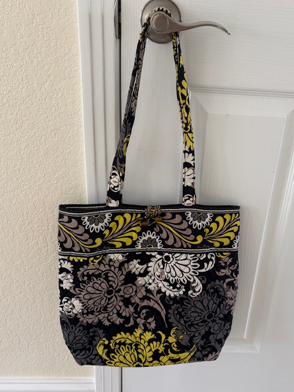 Vera Bradley Black, Gray & Yellow Floral Quilted Tote